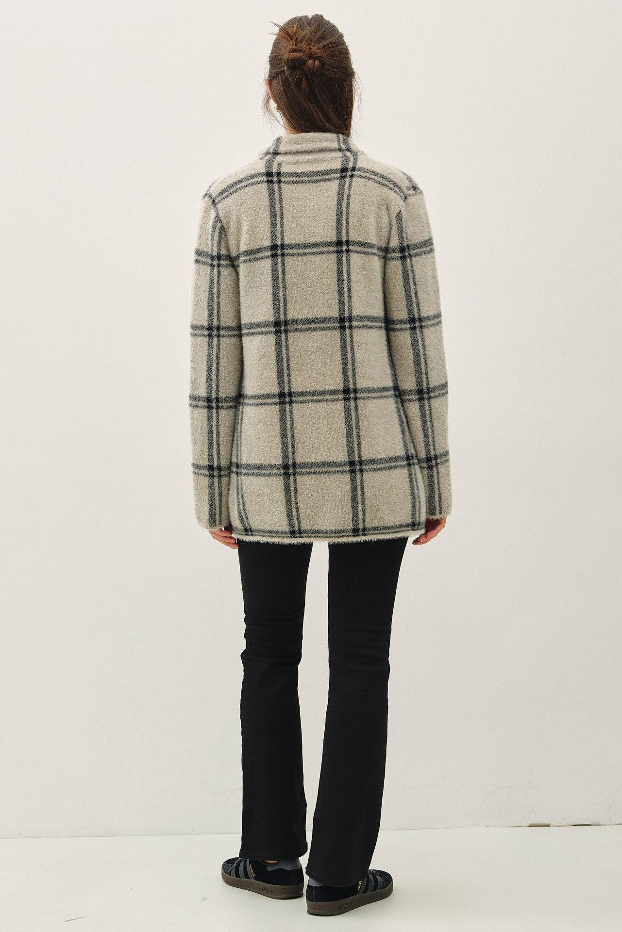 Fuzzy Soft Plaid Jacket Grey
