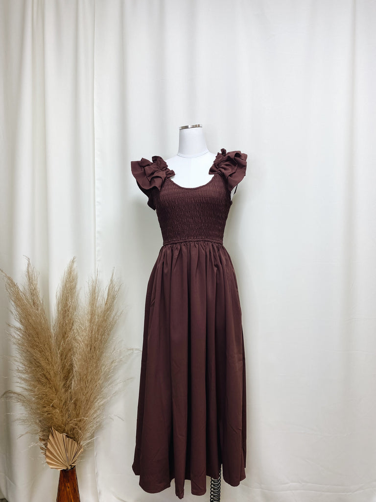 Chocolate Ruffle Sleeve Dress