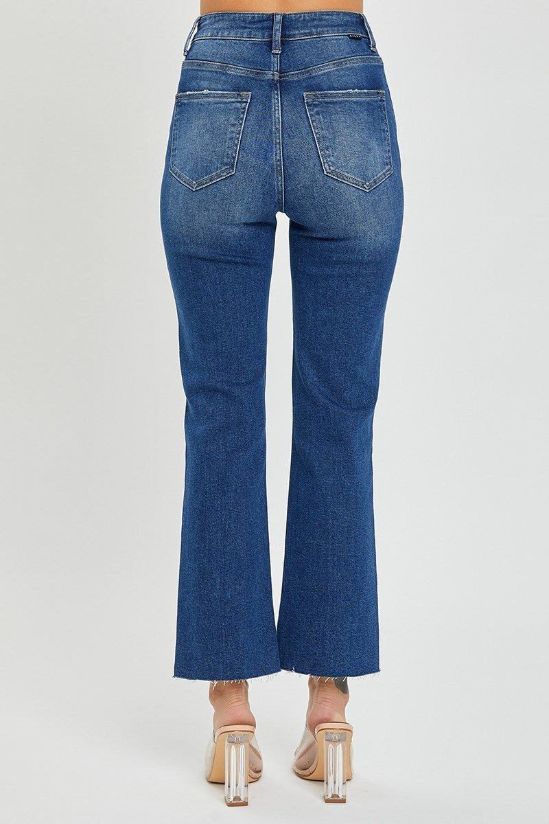 Button Fly High Rise Single Rip Jeans