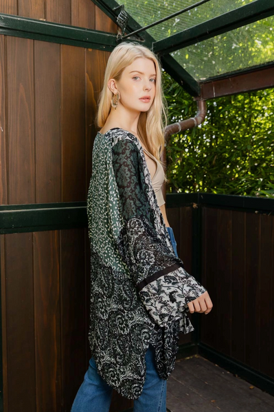 Long Sleeve Boho Kimono Teal