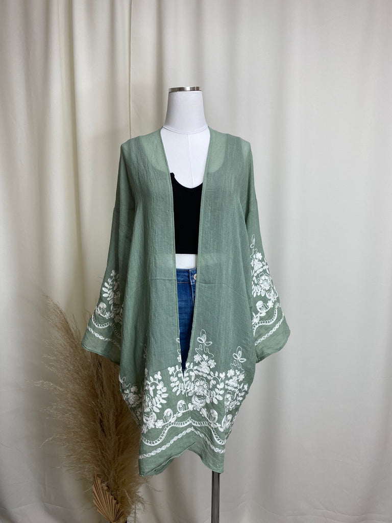 Sage Embroidered Cover Up