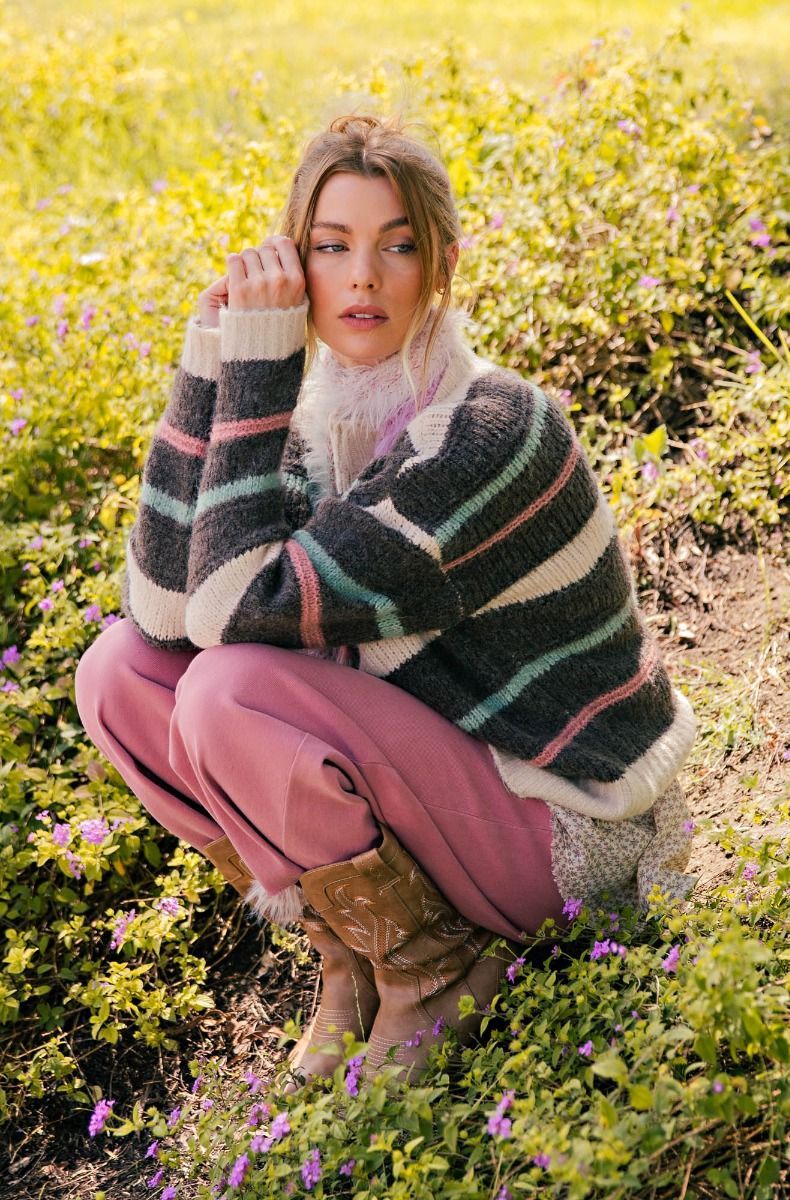 Striped Mock Neck Sweater