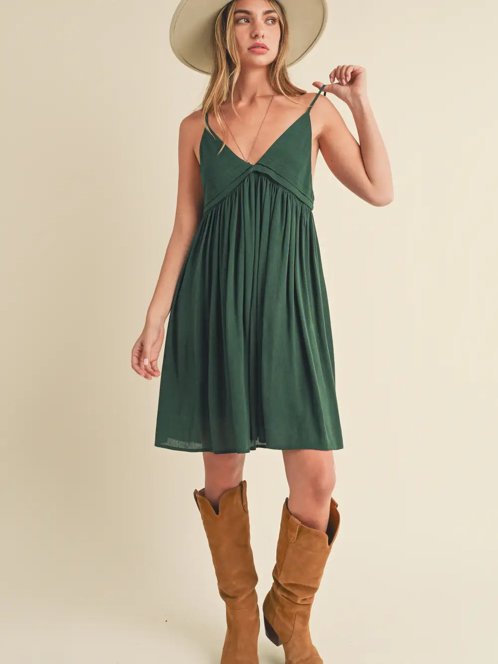 Emerald V Neck Flowy Dress