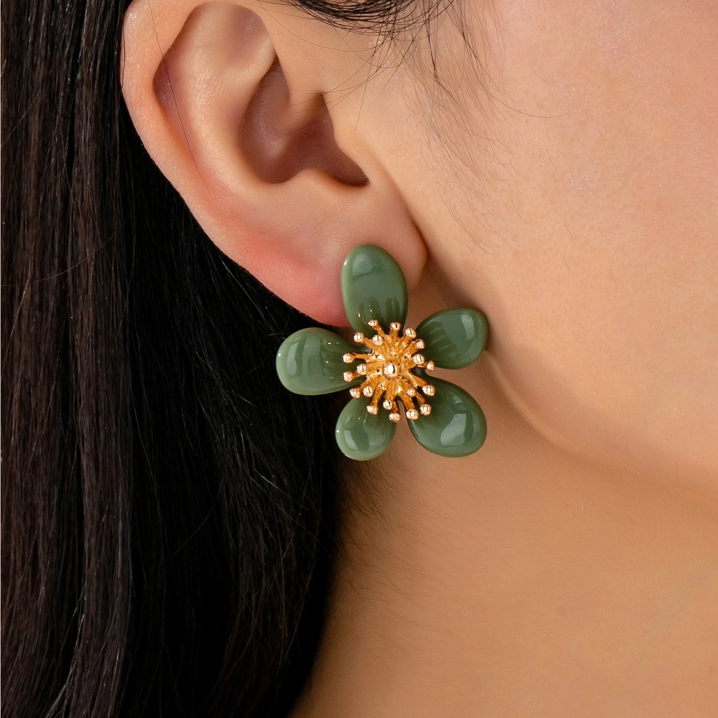 Vintage Inspired Green Flower Earrings