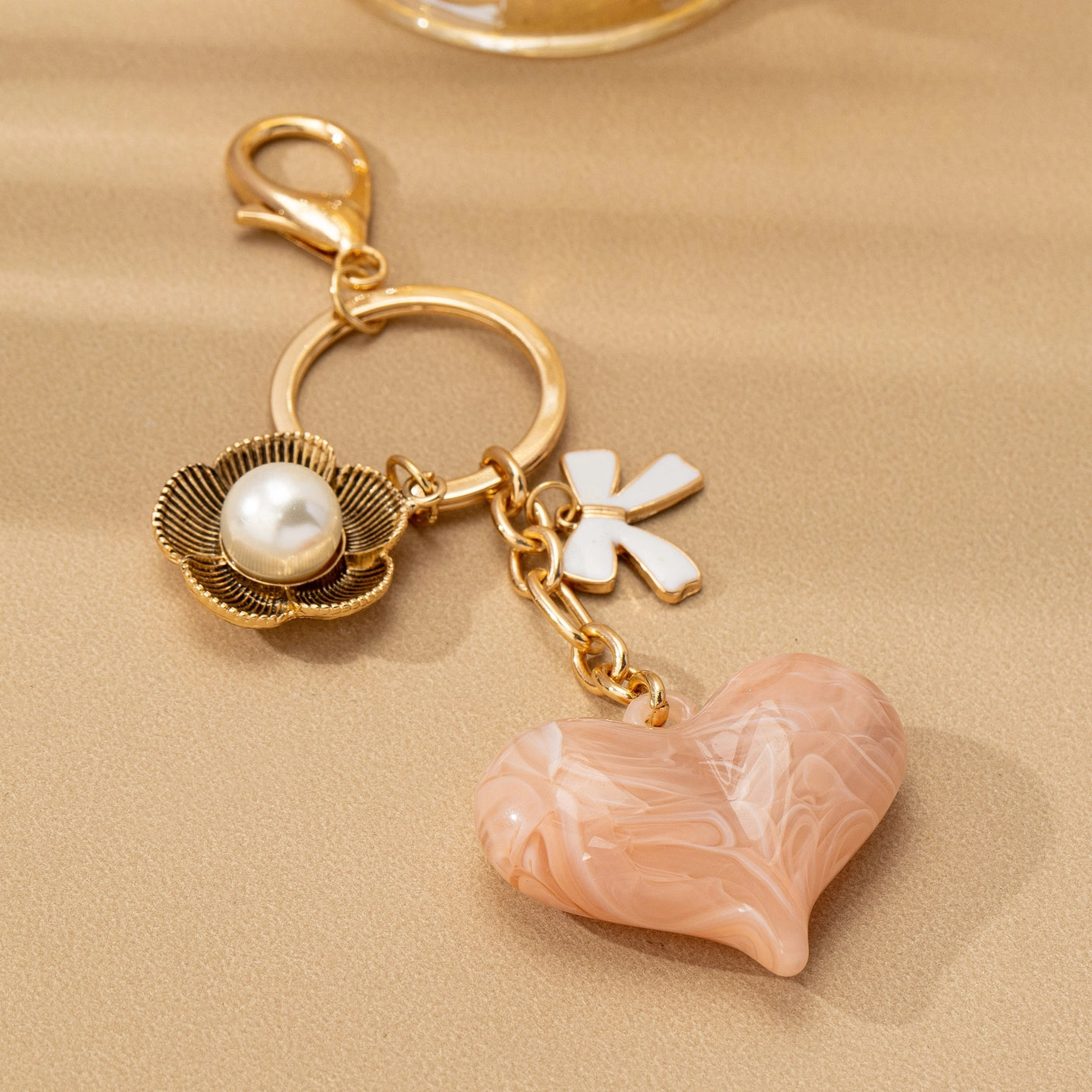 Marbled Heart Bag Charm Pink