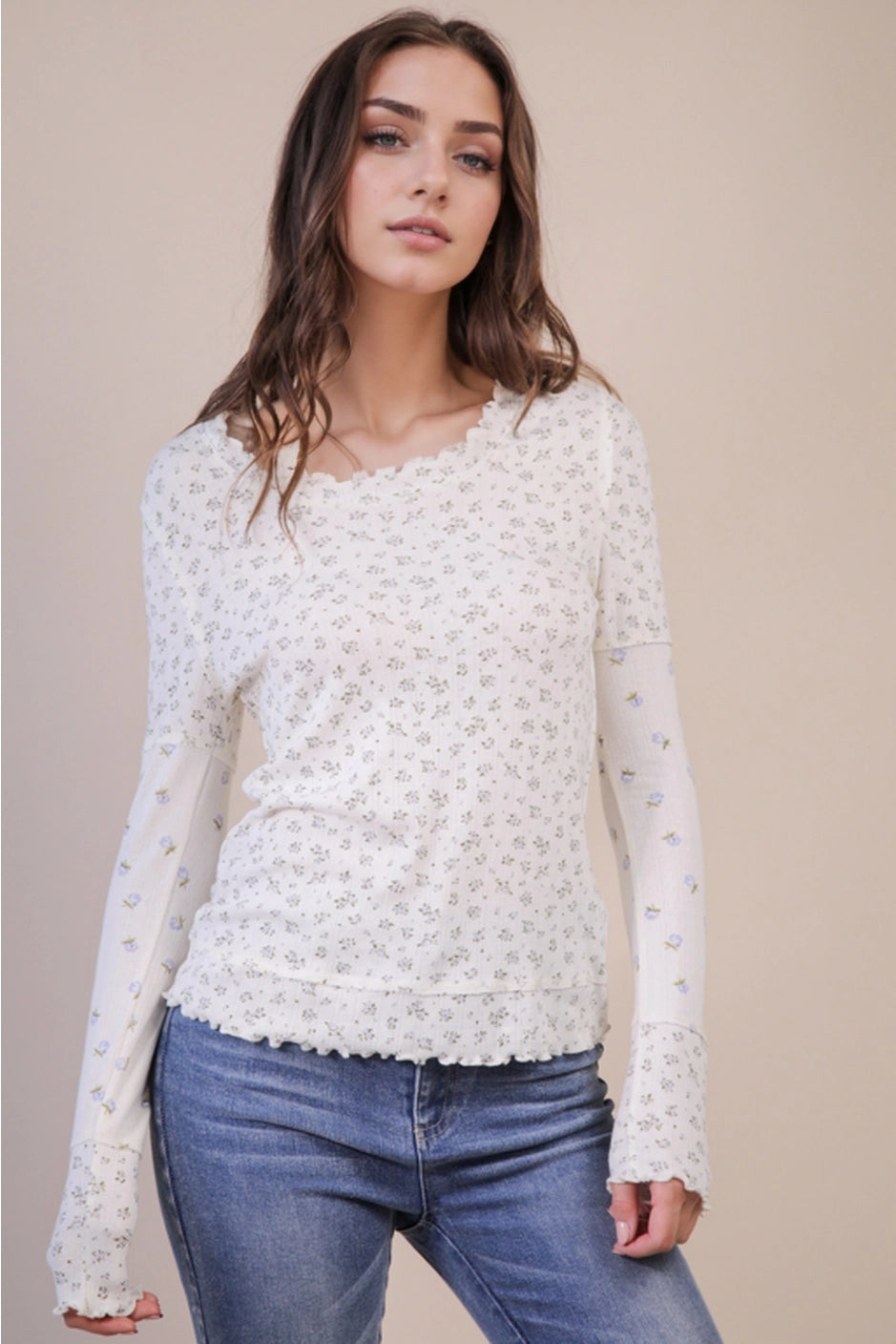 Mixed Floral Long Sleeve Top
