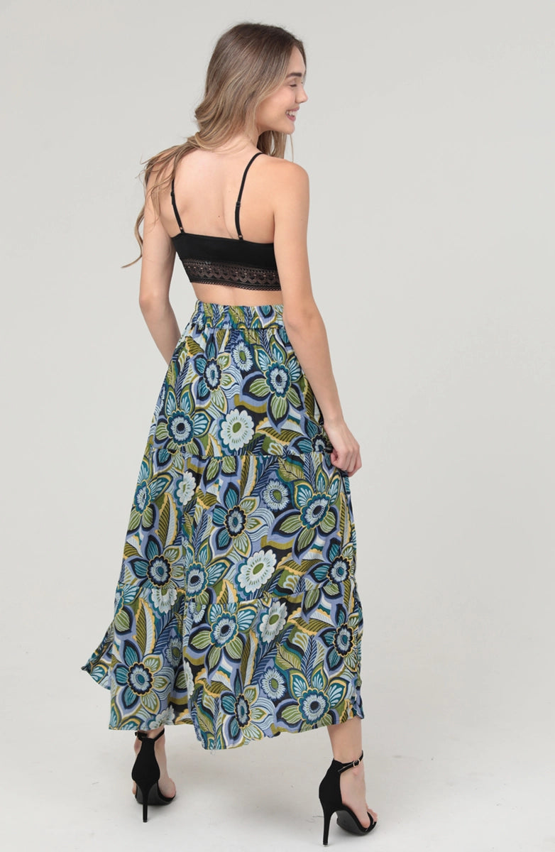 Large Print Blue Floral Maxi with Side Slit