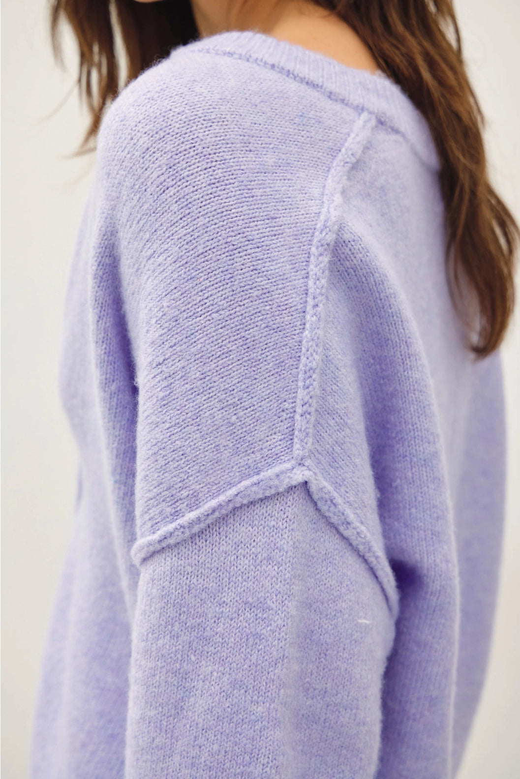 Exposed Seam Crewneck Cardigan Lavender
