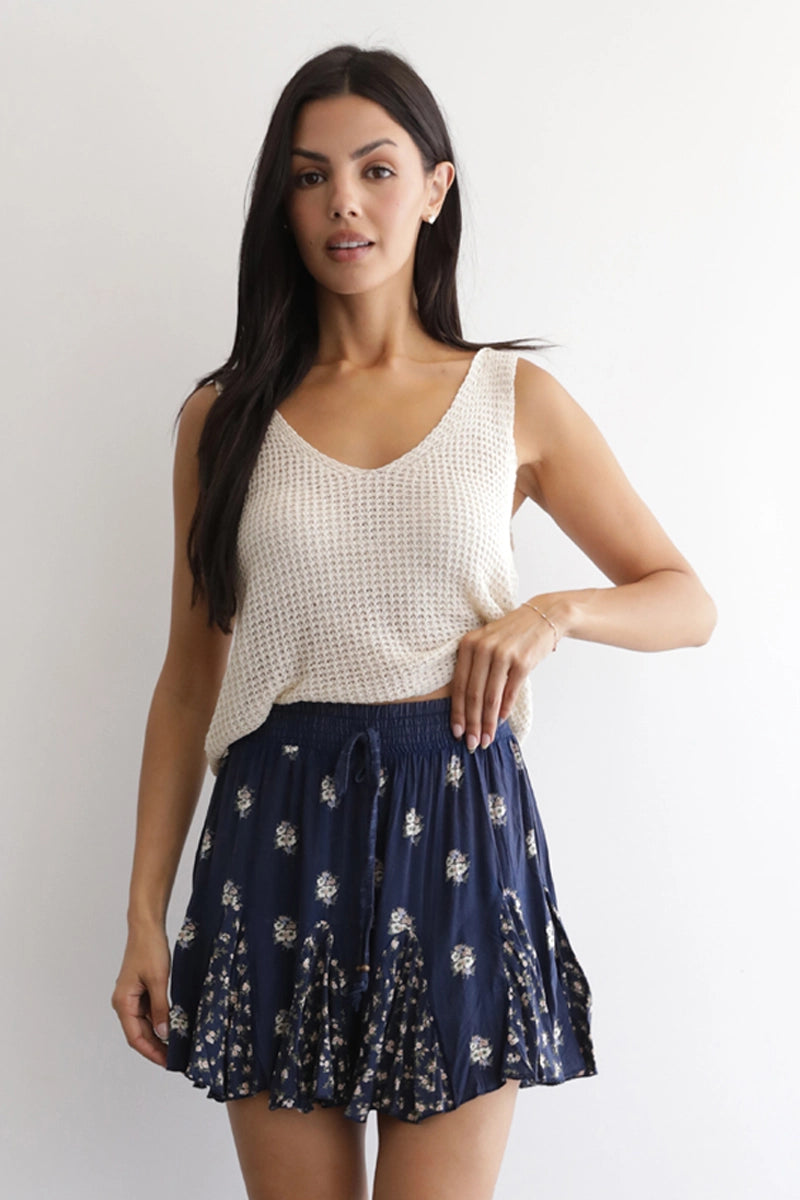 Navy Floral Panel Shorts