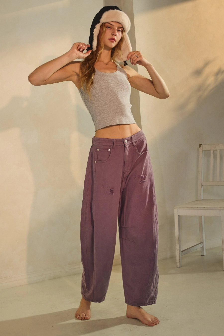 Baggy Barrel Pants in Eggplant