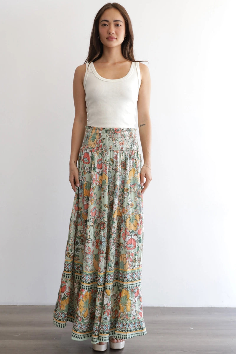 Sage Multi Floral Maxi Skirt