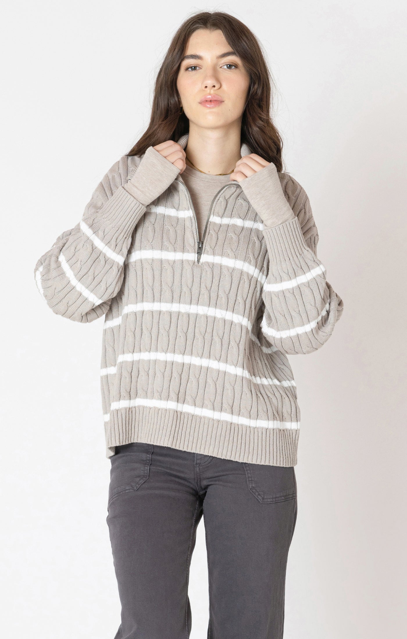 Striped Quarter Zip Sweater