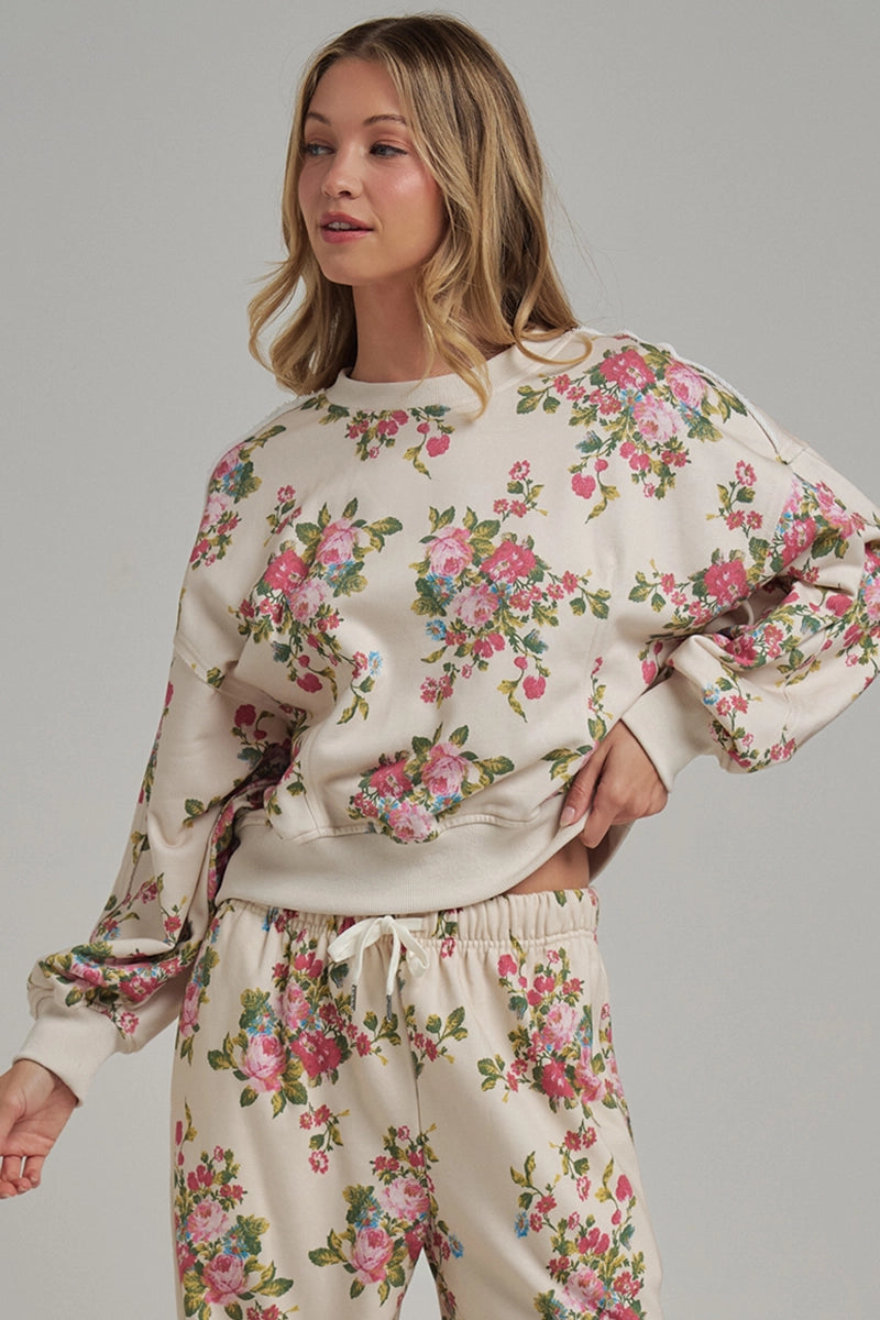 Oversized Floral Fleece Sweatshirt