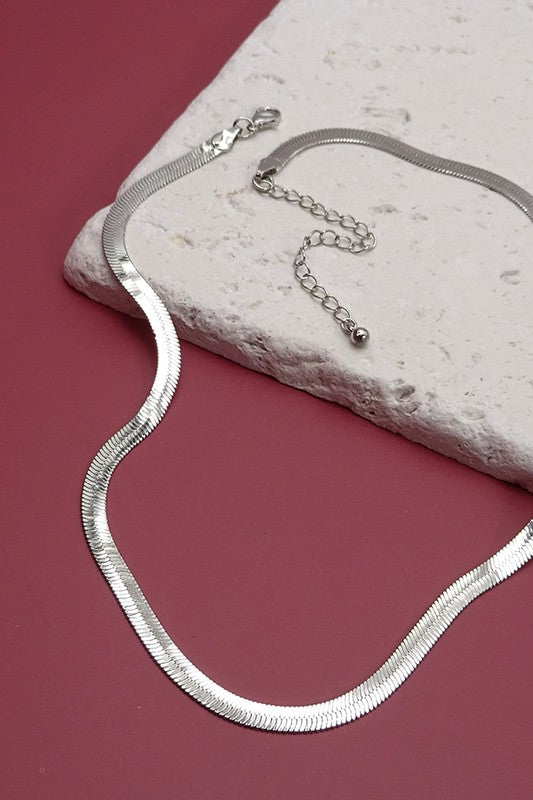 Herringbone Chain Necklace - Silver + Gold