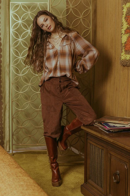 Plaid Peasant Blouse
