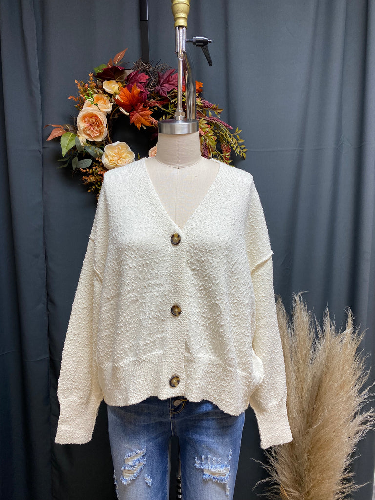 Slouchy Cream Button Cardi