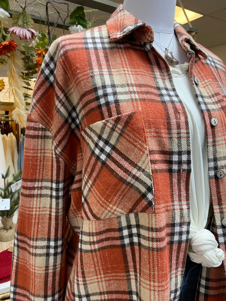 Rust + Neutral Plaid Flannel Shacket