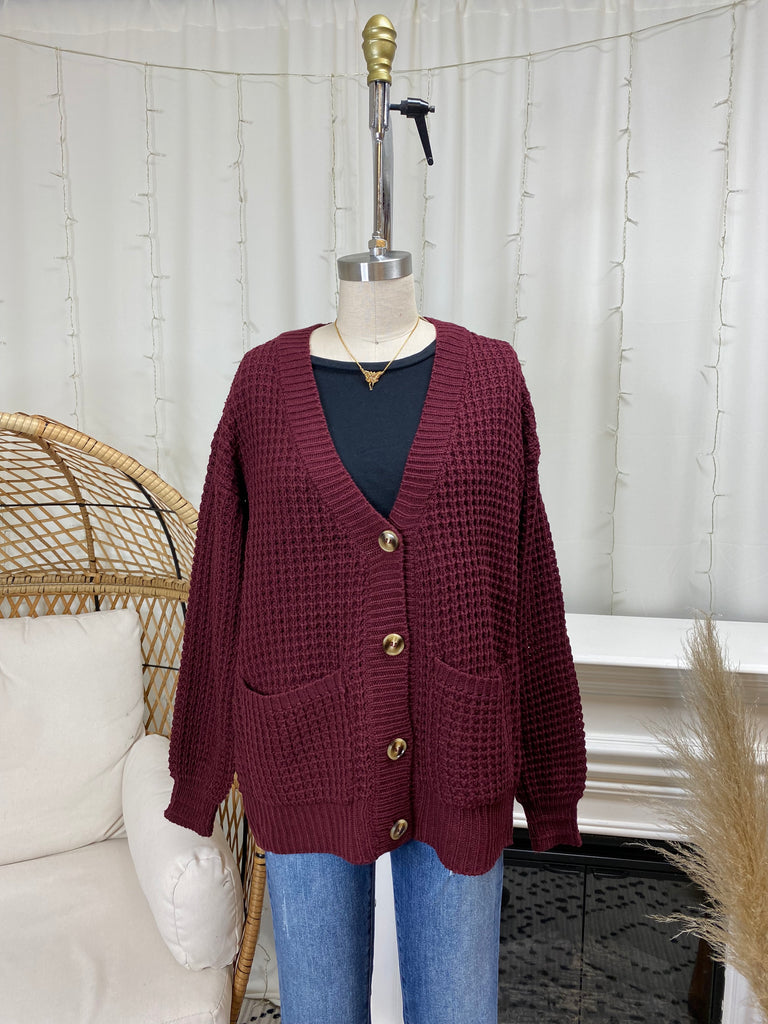 Burgundy Cable Knit Cardigan
