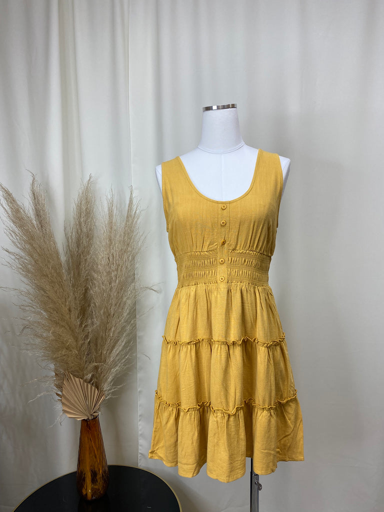 Smocked Waist Dress Mustard