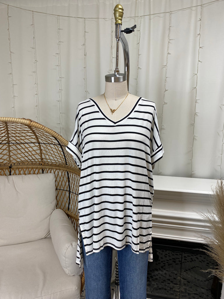 ZN Striped V Neck Tee