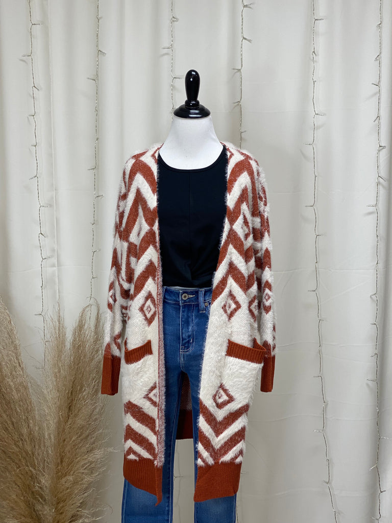 Open Front Chevron Geo Cardi