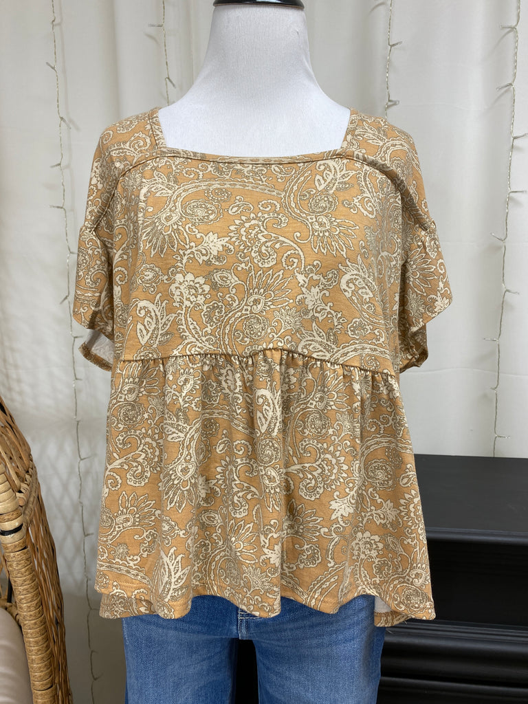 Camel Crop Ruffle Blouse