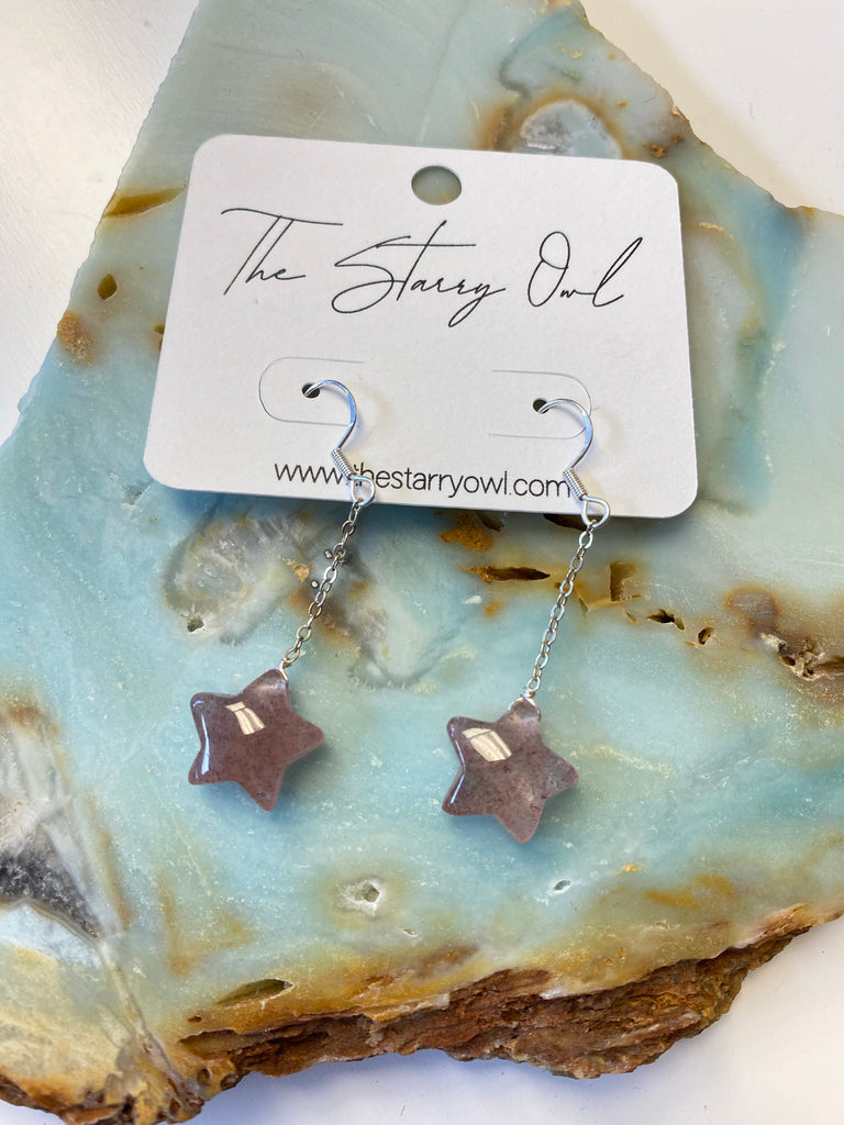 Strawberry Quartz Star Earrings