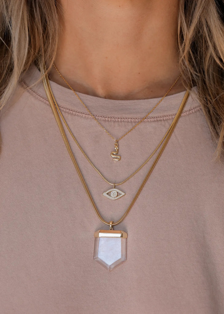 Chunky Clear Quartz Necklace - 18kt Plated