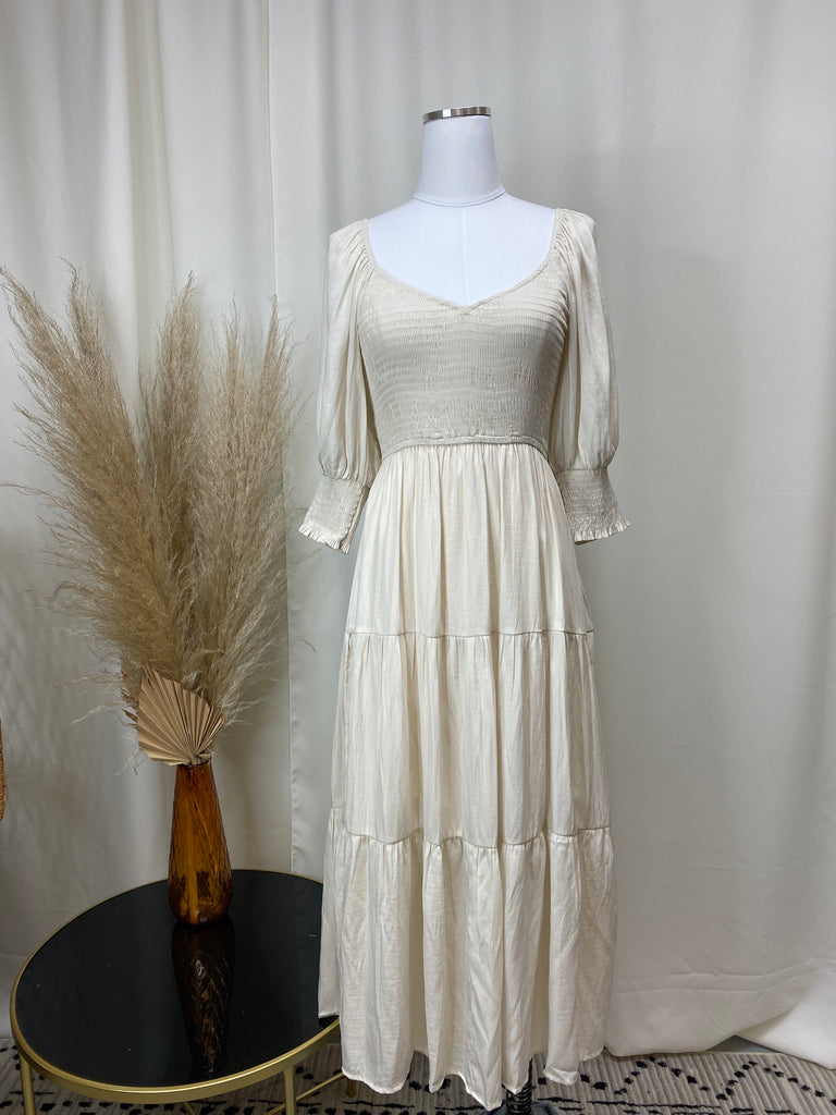Cream Satin Midi Dress