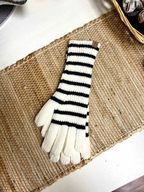 Black and White Striped Gloves