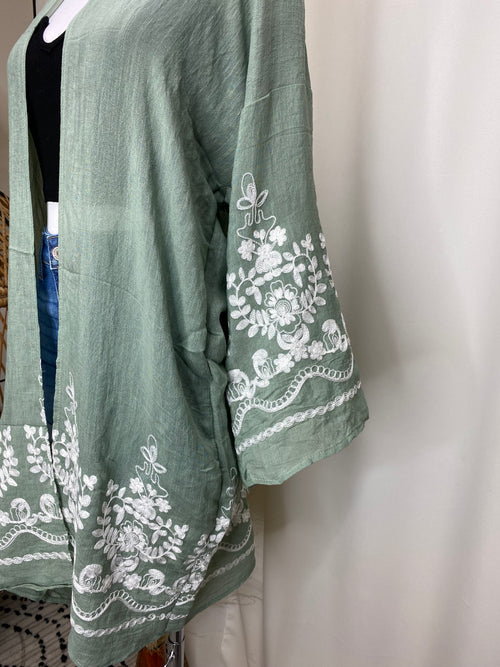 Sage Embroidered Cover Up