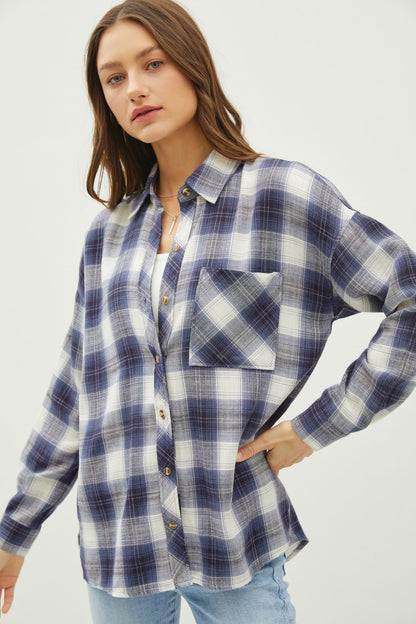 Plaid Flannel Long Sleeve Blue