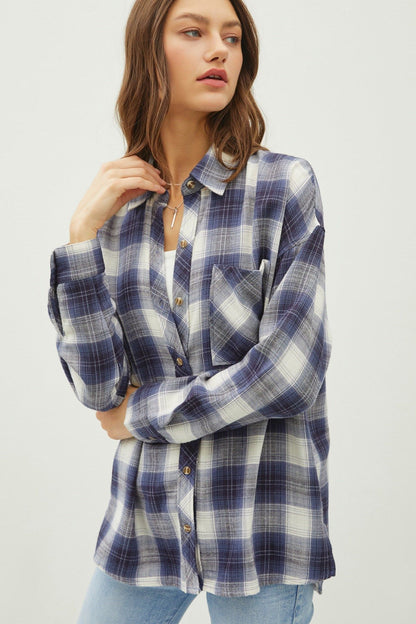 Plaid Flannel Long Sleeve Blue