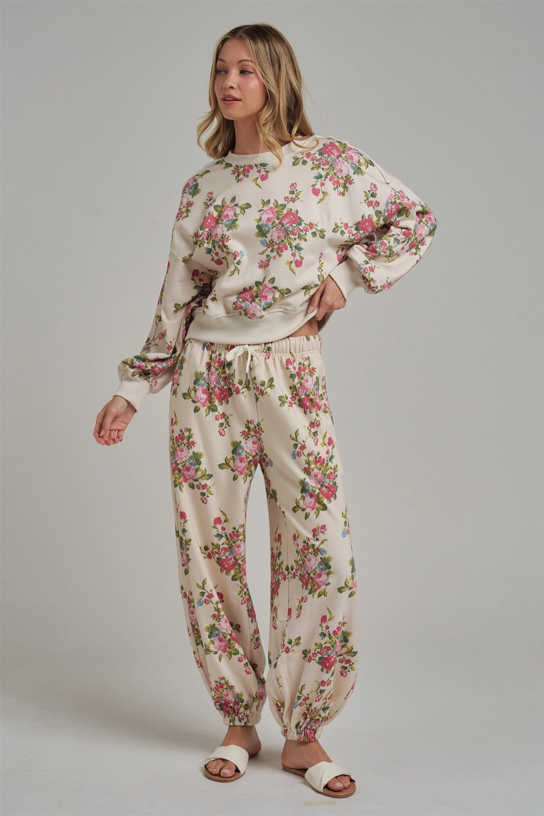 Oversized Floral Fleece Sweatshirt