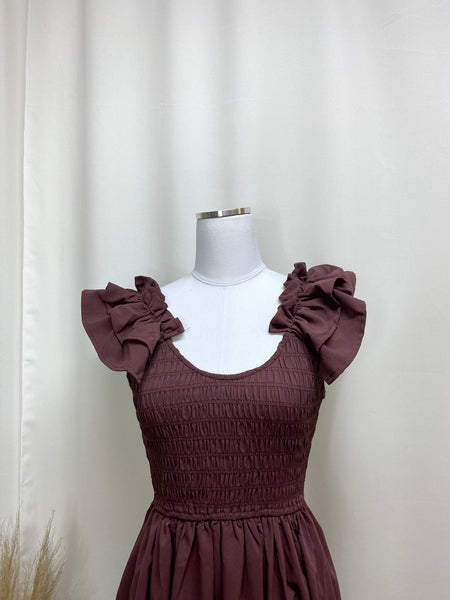 Chocolate Ruffle Sleeve Dress