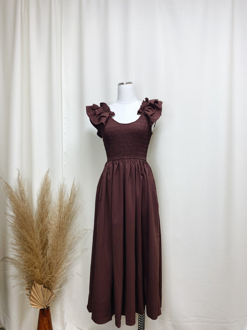 Chocolate Ruffle Sleeve Dress