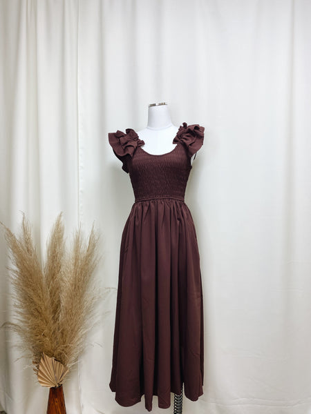 Chocolate Ruffle Sleeve Dress