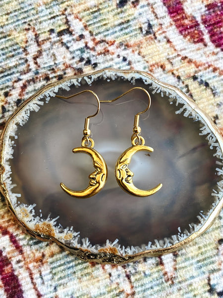 Moon Face Earrings- Gold