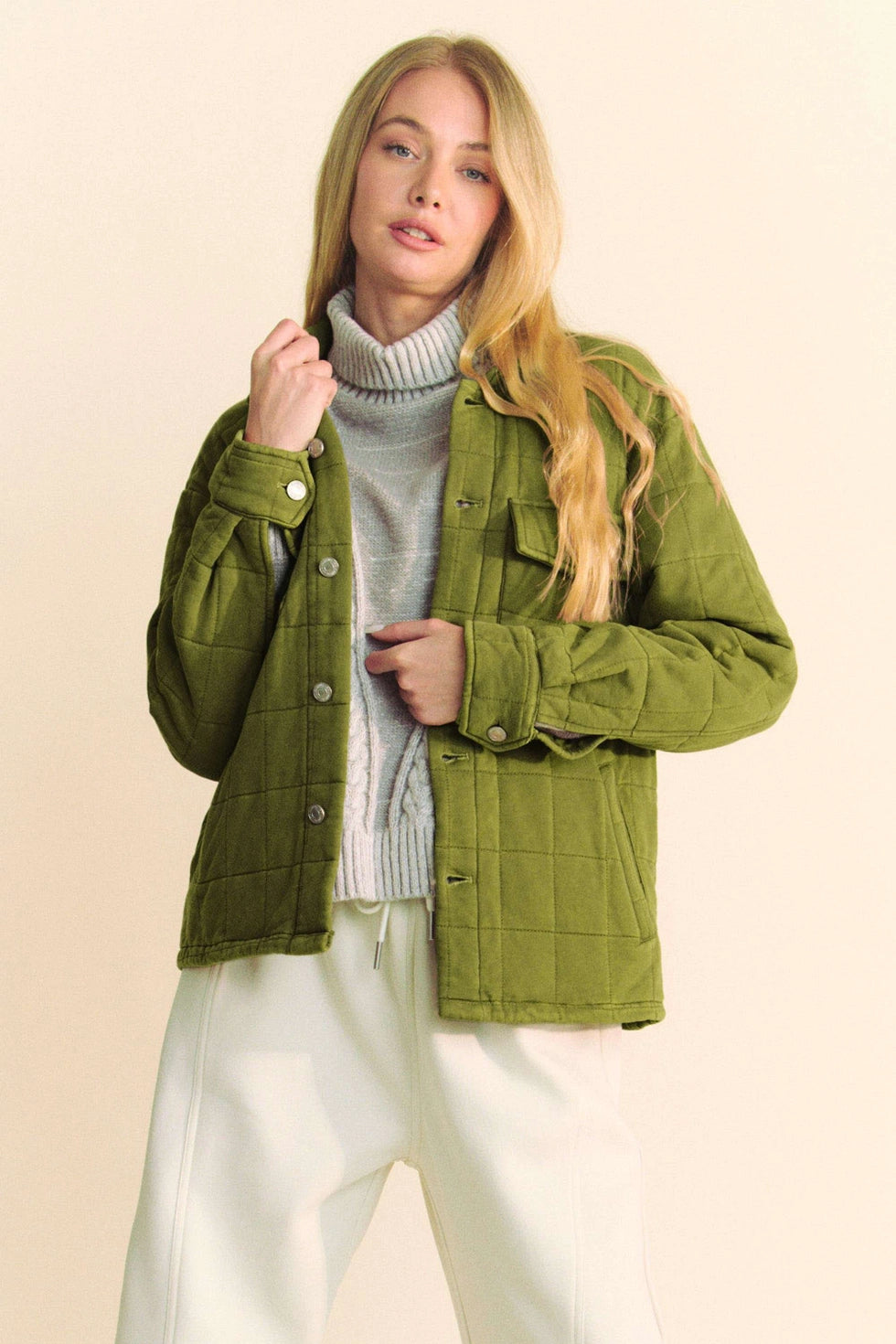 Soft Quilted Jacket in Moss Green