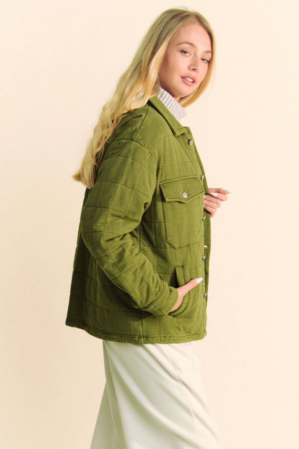 Soft Quilted Jacket in Moss Green