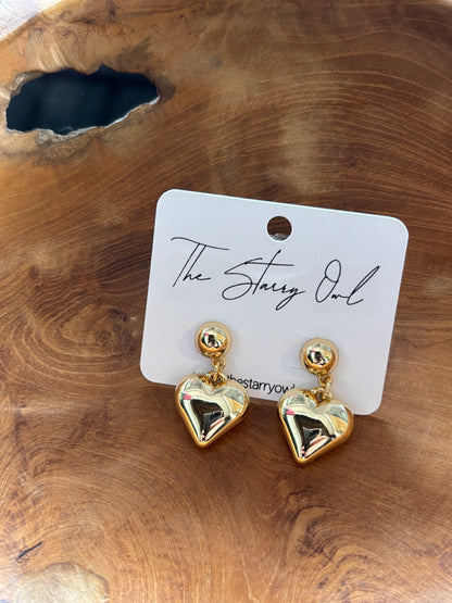 Heart Drop Earrings - Silver or Gold