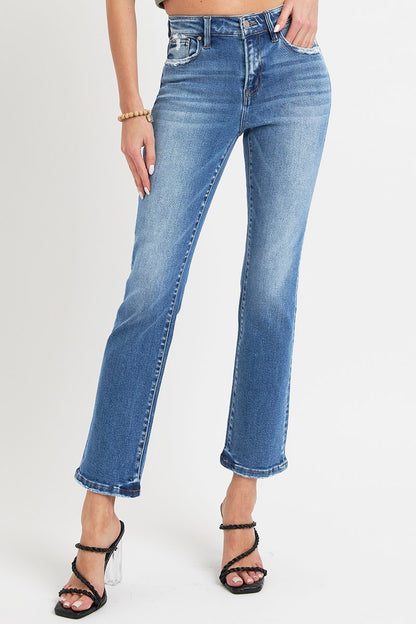 Mid Rise Medium Wash Straight Leg