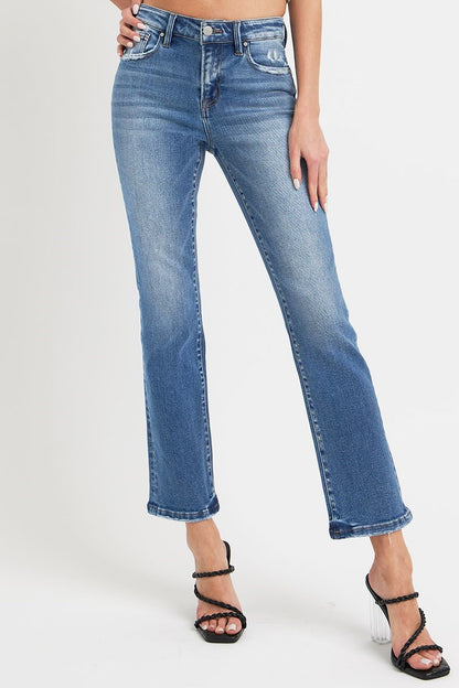 Mid Rise Medium Wash Straight Leg