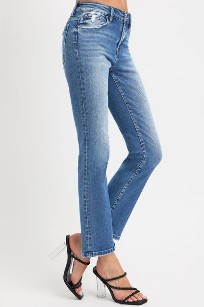 Mid Rise Medium Wash Straight Leg