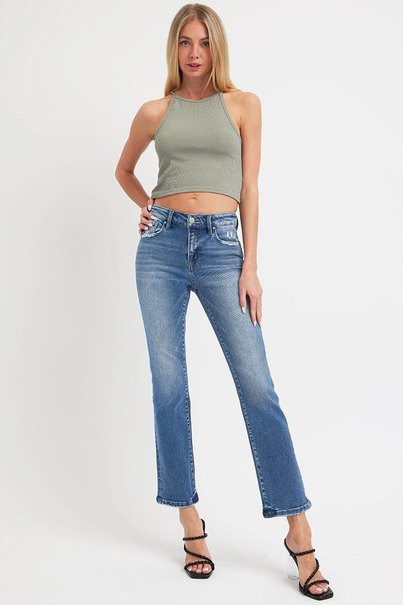 Mid Rise Medium Wash Straight Leg