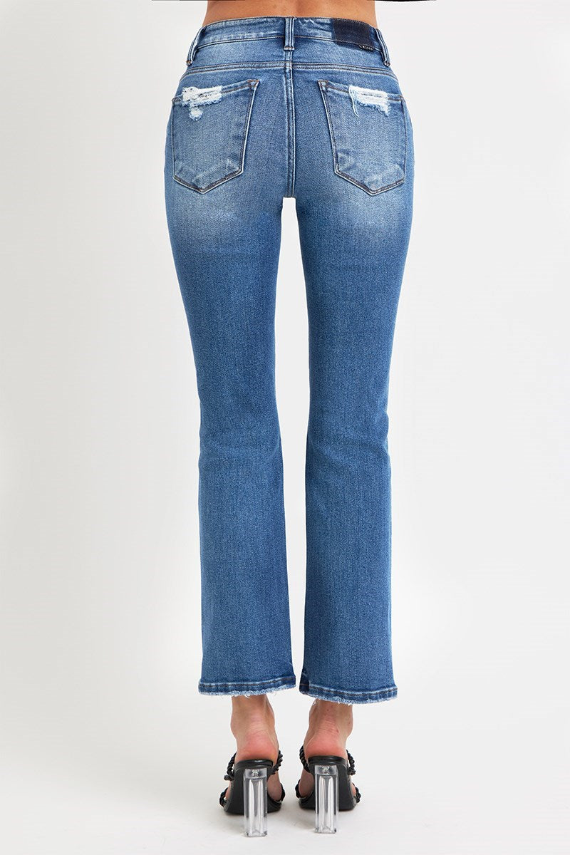 Mid Rise Medium Wash Straight Leg
