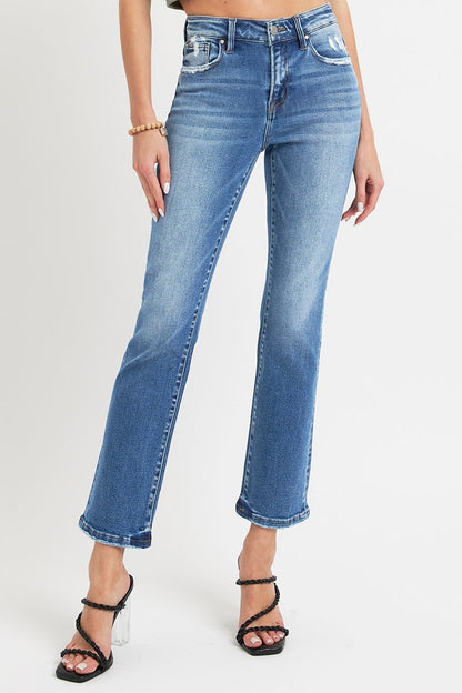 Mid Rise Medium Wash Straight Leg