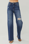 High Rise Distress Wide Leg Jeans