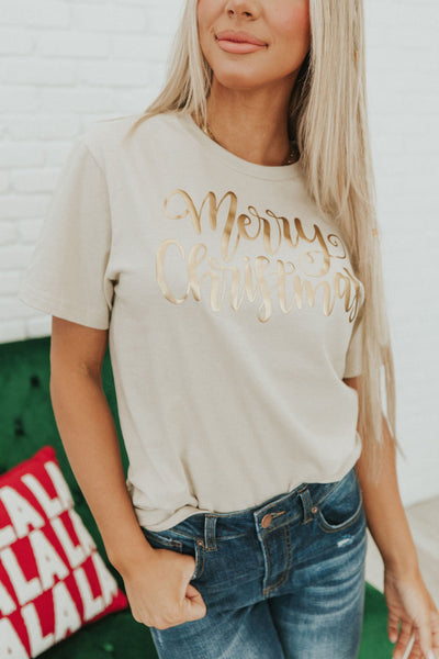 Merry Christmas Gold Foil Graphic Tee