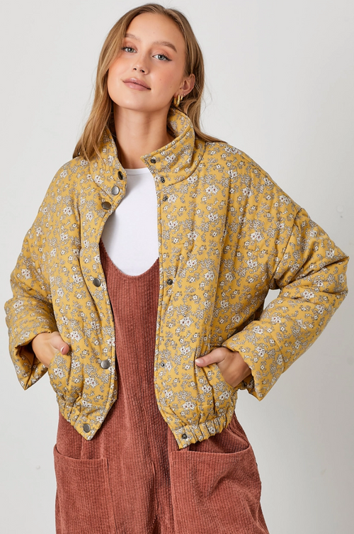 Mustard Floral Puff Jacket
